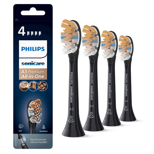 Sonicare Opzetborstels All-In-One - Div. Kleuren A3 (4 st.)-Sonicare-Zwart-Sordent