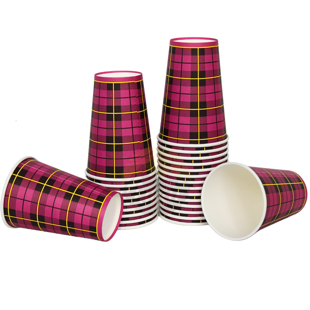 Schotse Ruit Scotty Roze Kartonnen Bekers 200 mL / 7.5 oz - Div. Aantallen-Drinkbekers-KURTT-Sordent