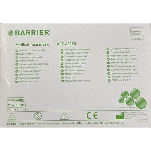 Mölnlycke Barrier Medical Mondmasker - Div. Varianten (60 st.)-Mölnlycke-Blauw Koord-Sordent
