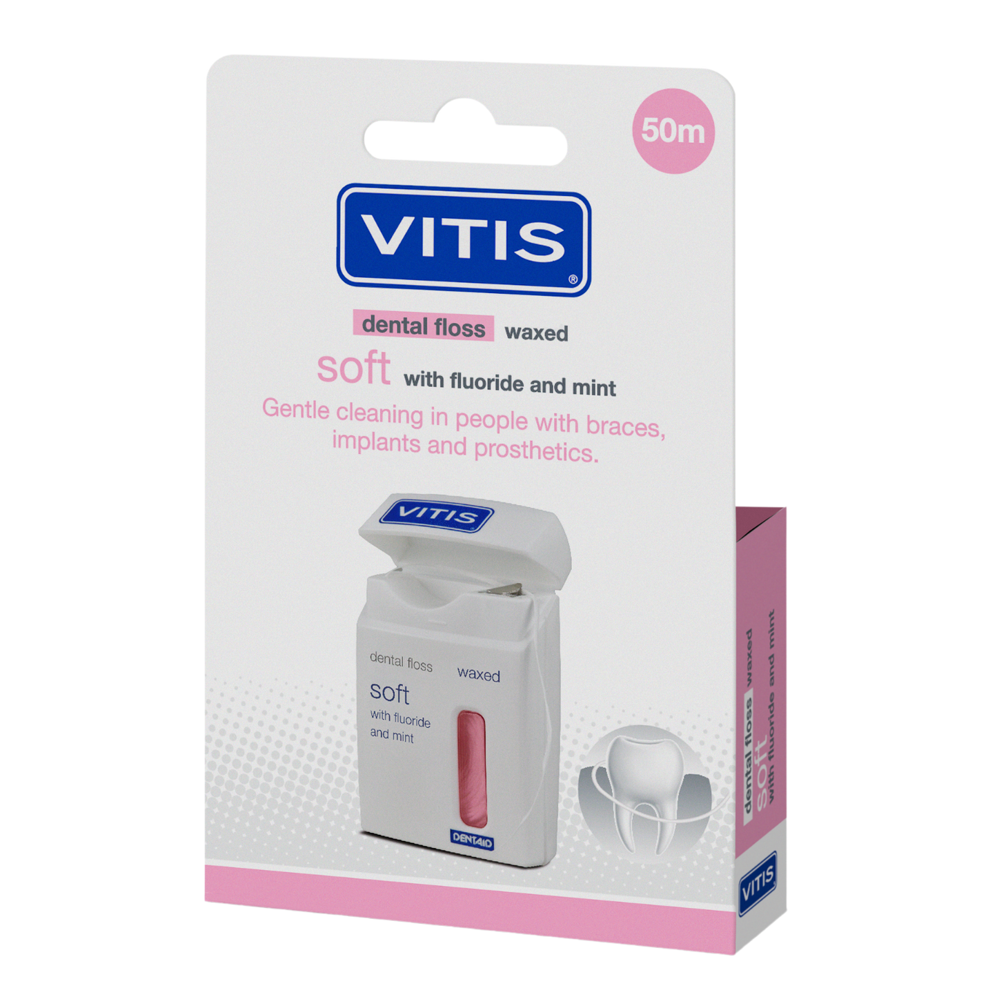 Vitis® Flossdraad Soft Expanding - Waxed - Mint - Roze (50 m)-Dentaid-Sordent