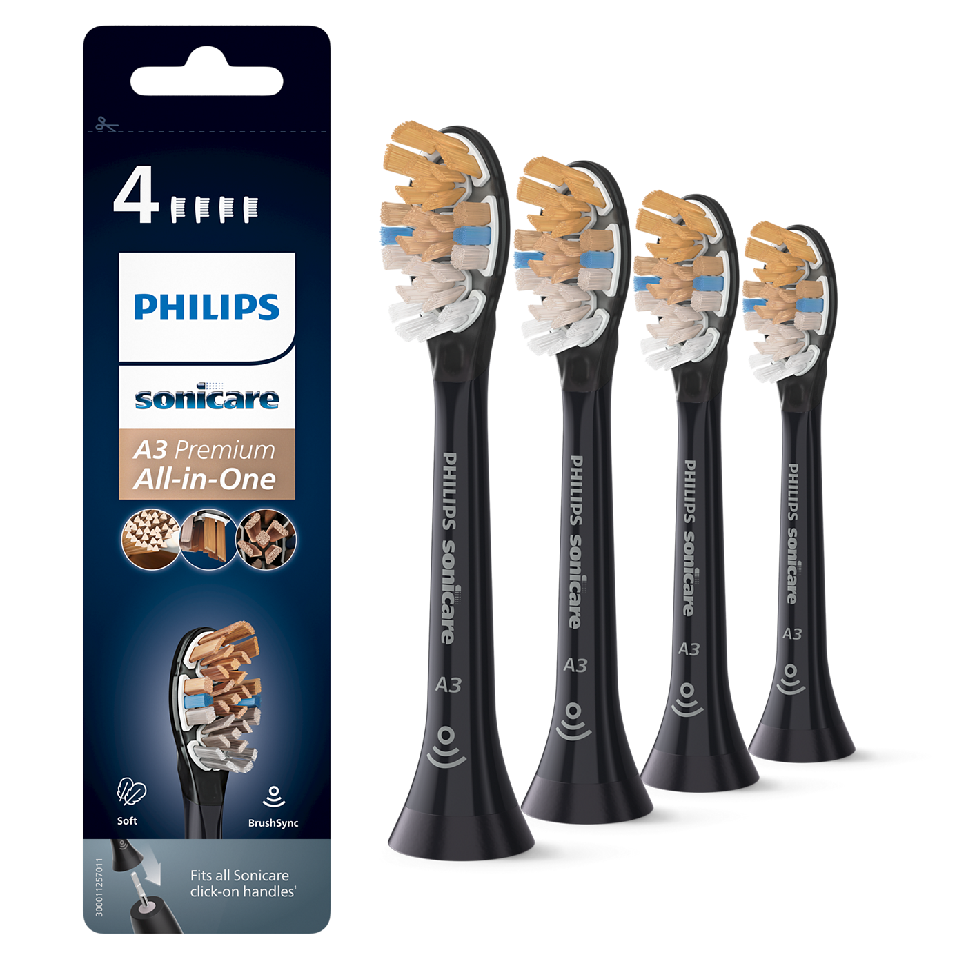 Sonicare Opzetborstels All-In-One - Div. Kleuren A3 (4 st.)-Sonicare-Zwart-Sordent