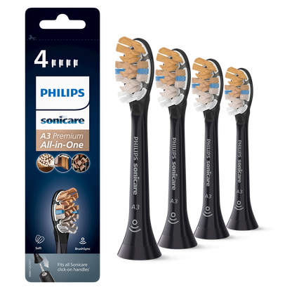Sonicare Opzetborstels All-In-One - Div. Kleuren A3 (4 st.)-Sonicare-Zwart-Sordent