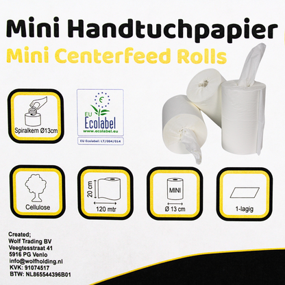 KURTT Poetsrollen Zonder Koker Wit Mini 1-laags 13 cm x 120 m (12 rollen)-KURTT-Sordent